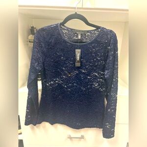 White House Black Market Deep Blue Lace Blouse